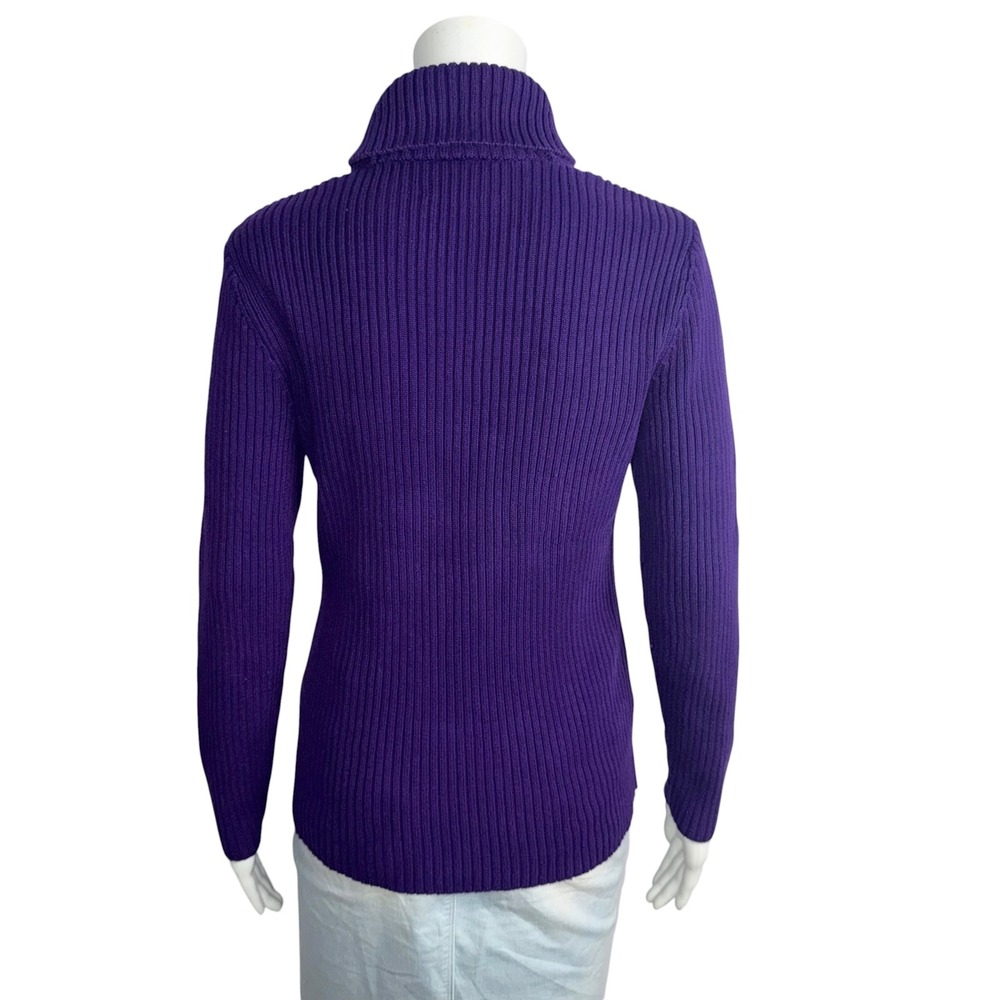 Ralph Lauren Sweater Women's Medium Purple Shawl Gold Collar Clasp Ribbed EUC - Picture 4 of 7